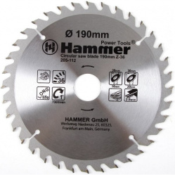 Диск пильный Hammer Flex 205-112 CSB WD 190ммх36х30/20/16мм по дереву  